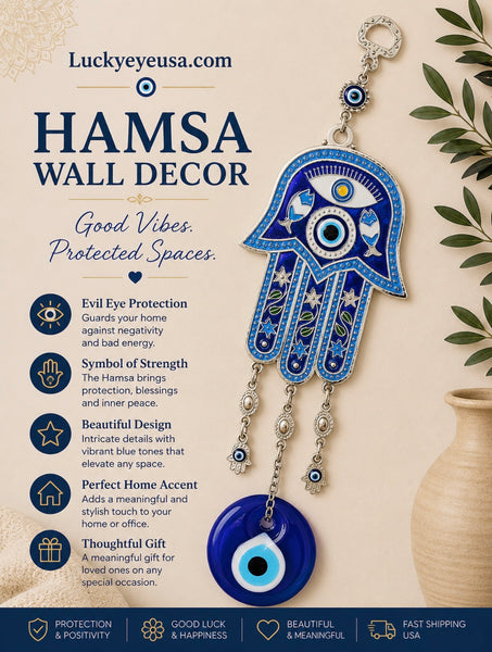 Evil Eye Hamsa and Glass Lucky Eye Talisman Home Decoration #5180-B