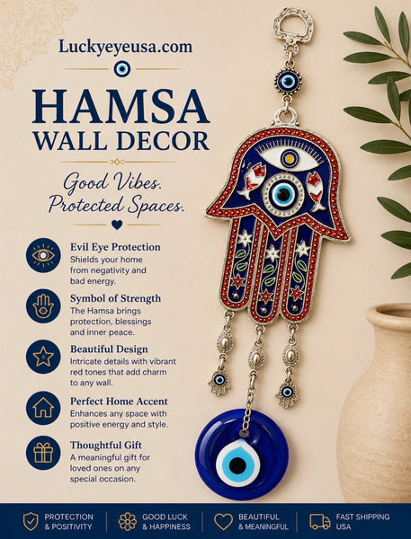 Evil Eye Hamsa and Glass Lucky Eye Talisman Home Decoration #5180-R