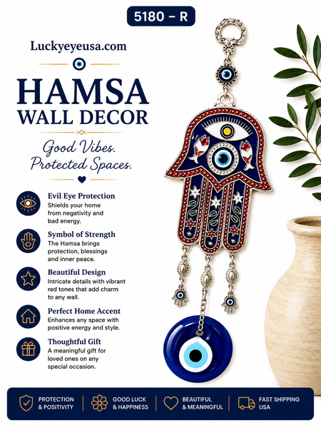Evil Eye Hamsa and Glass Lucky Eye Talisman Home Decoration #5180-R