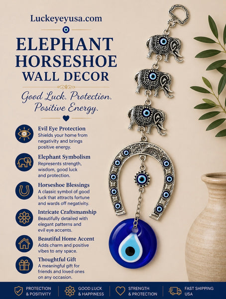 Elephant Evil Eye Horseshoe  Lucky Eye Wall Decoration #5251