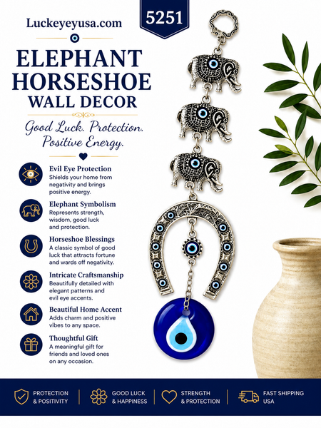 Elephant Evil Eye Horseshoe  Lucky Eye Wall Decoration #5251