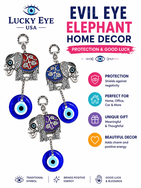 Evil Eye & Multi Color Single Elephant Home Decor #5273