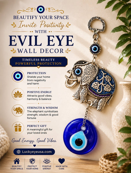 Evil Eye & Multi Color Single Elephant Home Decor #5273