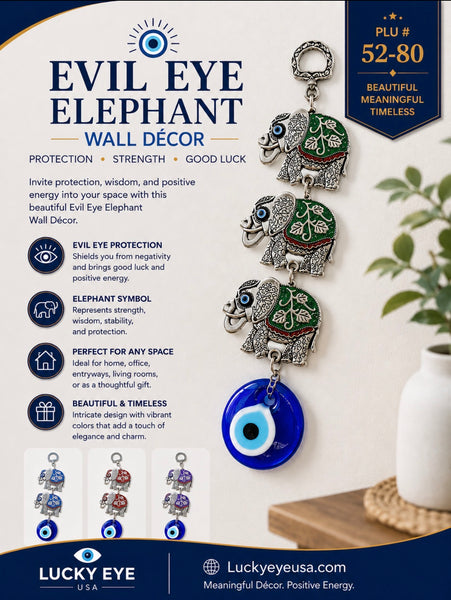 Evil Eye Home Decor with 3 Elephant Wall Hanging #5280