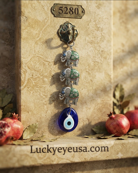 Evil Eye Home Decor with 3 Elephant Wall Hanging #5280