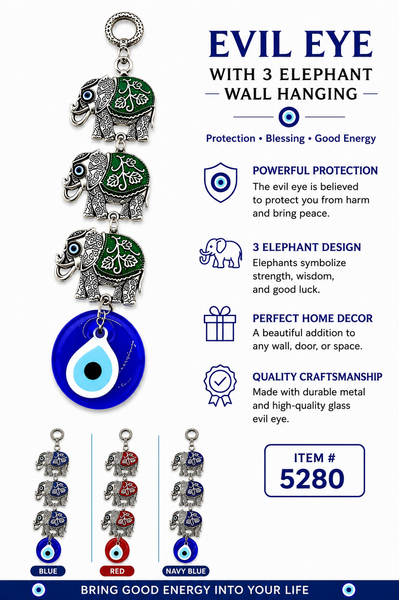 Evil Eye Home Decor with 3 Elephant Wall Hanging #5280