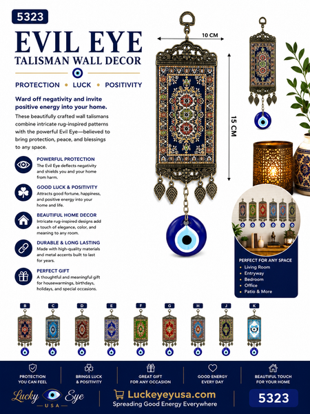 Turkish Carpet With Blue Glass Evil Eye Talisman Home Decor #5323
