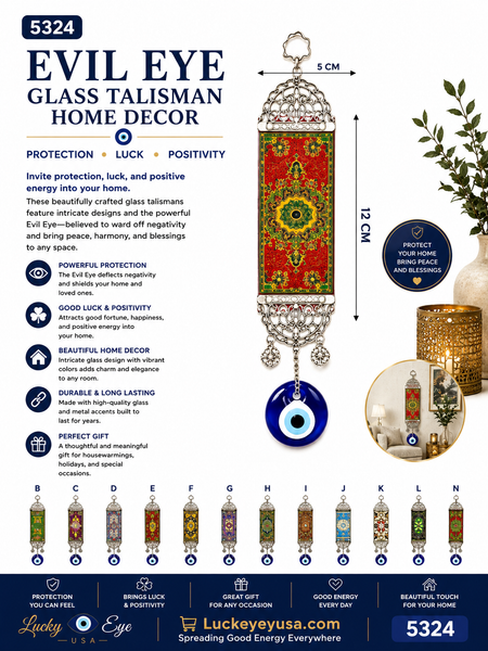 Small Turkish Carpet With Blue Glass Evil Eye Talisman Home Decor #5324