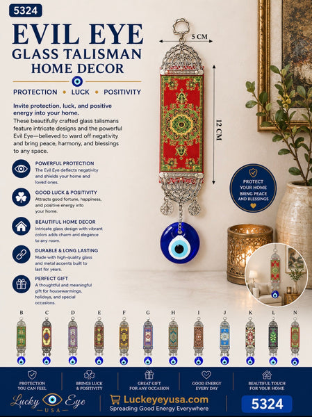 Small Turkish Carpet With Blue Glass Evil Eye Talisman Home Decor #5324