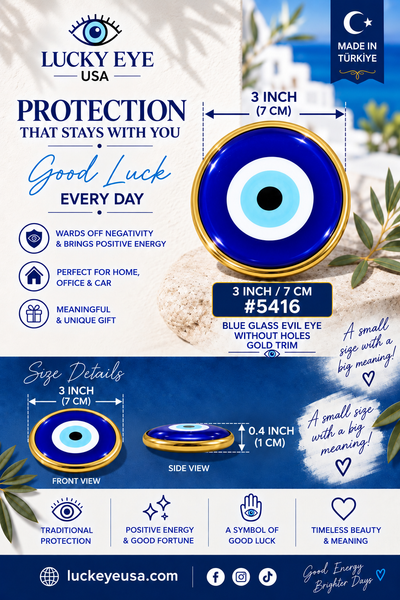 Blue Glass Gold Trim  Evil Eye Without Hole #5416