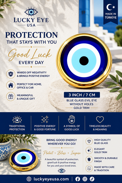 Blue Glass Gold Trim  Evil Eye Without Hole #5416