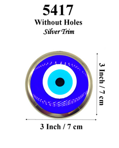 Blue Glass Silver Trim  Evil Eye Without Hole #5417