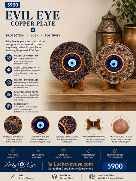 Evil Eye7 inch Copper Plate  Wall Hanging #5900