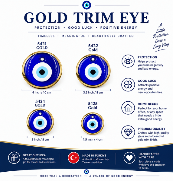 Gold Trim Glass Evil Eye