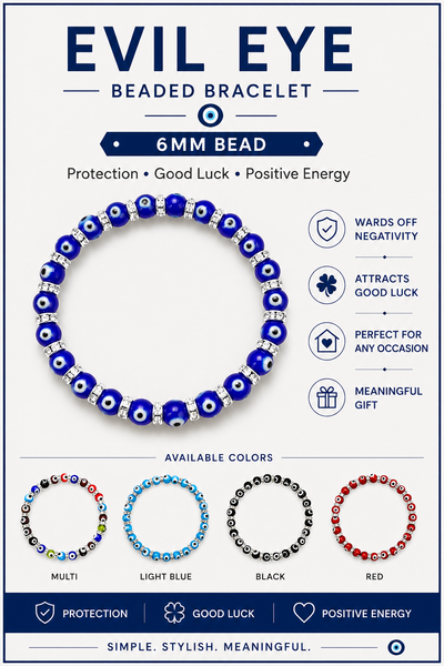 6mm Bead Classic Evil Eye  Bracelet