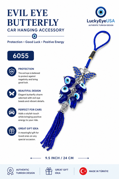 Evil Eye & Crystal Butterfly Car Hanging Accessory #6055