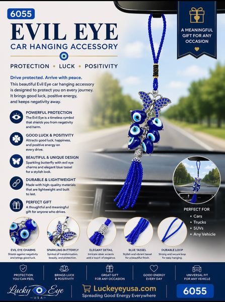 Evil Eye & Crystal Butterfly Car Hanging Accessory #6055