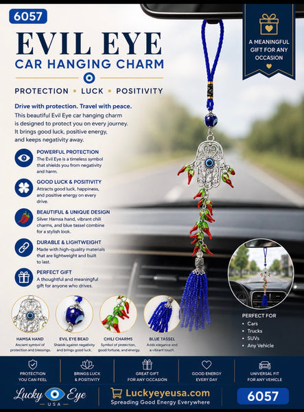 Evil Eye Chilli Pepper and Hamsa Hanging Car Accessory #6057