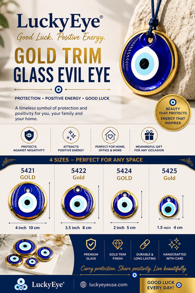 Gold Trim Glass Evil Eye