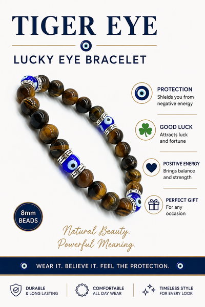 Tiger Eye, Lucky Eye 8mm glass  blue eye #2298