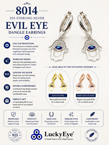 925 Sterling Silver Evil Eye Hamsa Earring #8014