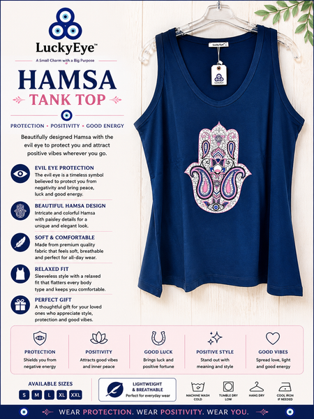 Lucky Eye Hamsa Navy Blue Tank Top #8521