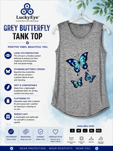 Lucky Eye Grey butterfly tank top  #8546
