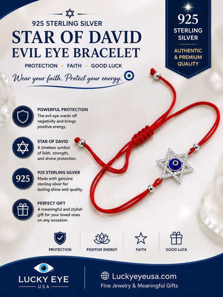 925 Sterling Silver Star Of David Red String Bracelet #90056