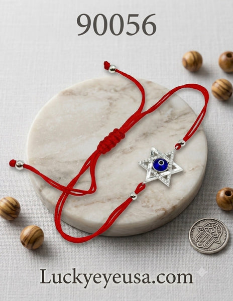925 Sterling Silver Star Of David Red String Bracelet #90056