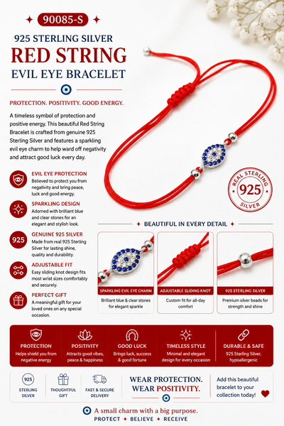 925 Sterling Silver  Red String Bracelet #90085
