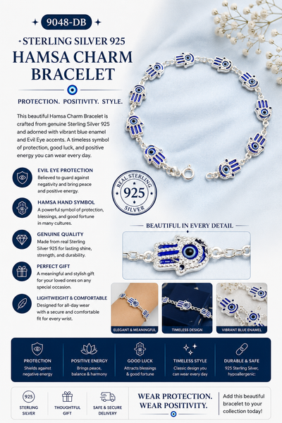 Sterling Silver Hamsa Charm Bracelet #9048