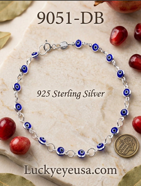 925 Sterling Silver  Mini  Evil Eye Charm Bracelet #9051