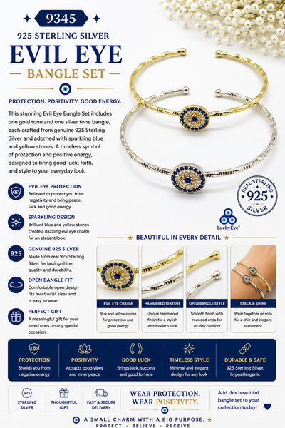 925 Sterling Silver Evil Eye Bangle #9345
