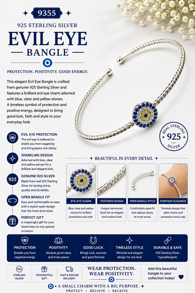 925 Sterling Silver Evil Eye Bangle #9355