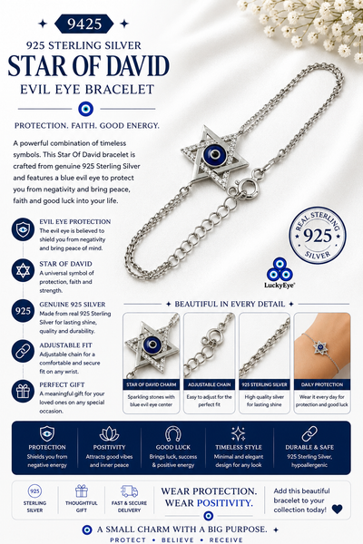 925 Sterling Silver  Star Of David Bracelet  #9425