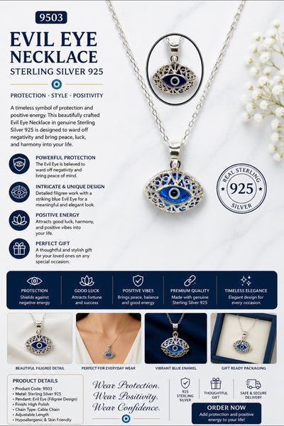 925 Evil Eye Sterling Silver Necklace #9503
