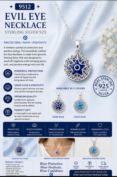 925 Evil Eye Sterling Silver Necklace #9512