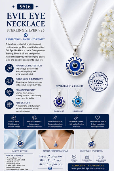 925 Evil Eye Sterling Silver Necklace #9516