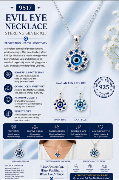 925 Evil Eye Sterling Silver Necklace #9517
