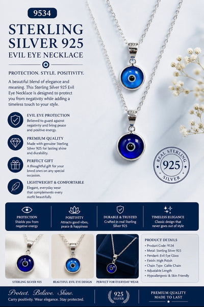 925 Evil Eye Sterling Silver Necklace #9534