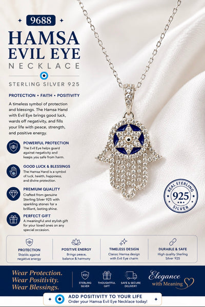 925 Sterling Silver Hamsa Necklace #9688