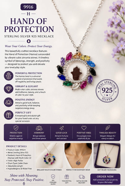 925 Evil Eye Sterling Silver Hamsa Necklace #9916-S