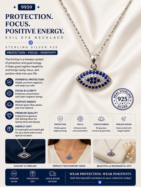 925 Evil Eye Sterling Silver  Necklace #9959