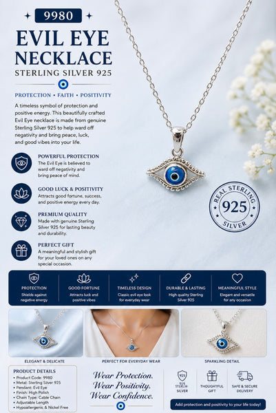 925 Evil Eye Sterling Silver Necklace #9980