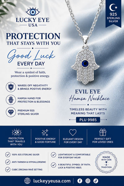Evil Eye Sterling Silver Hamsa Necklace #IR-155BR