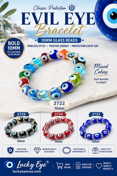 10mm Glass Evil Eye bracelet #2722-2725