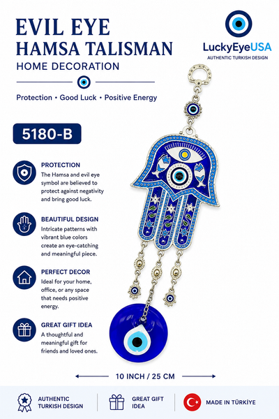 Evil Eye Hamsa and Glass Lucky Eye Talisman Home Decoration #5180-B