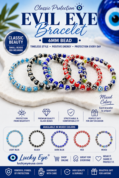 6mm Bead Classic Evil Eye  Bracelet  #2281-2285