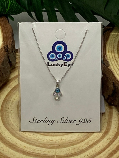 925 Evil Eye Sterling Silver Hamsa Necklace #9987