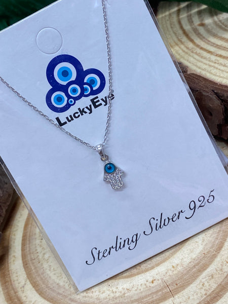 925 Evil Eye Sterling Silver Hamsa Necklace #9987